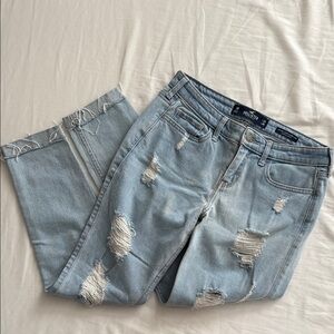 Hollister Low Rise Super Skinny Crop Distressed Light Blue Jeans